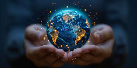 Fototapeta premium hand holding earth globe