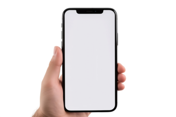 Man Holding Smartphone On PNG Background