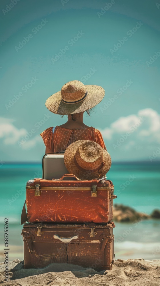 Wall mural  Ready for starting my beach holiday stock photo Vacations, Travel, Journey, Suitcase, Airport