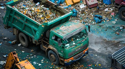 Garbage truck outdoor. 