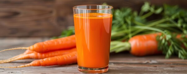Glass of fresh carrot juice with raw carrots