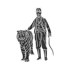 Circus Tamer Icon Silhouette Illustration. Lion taming Vector Graphic Pictogram Symbol Clip Art. Doodle Sketch Black Sign.