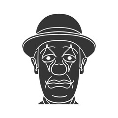 Sad Clown Icon Silhouette Illustration. Circus Vector Graphic Pictogram Symbol Clip Art. Doodle Sketch Black Sign.