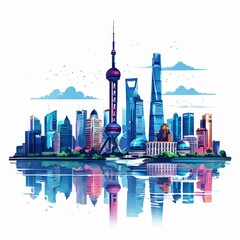 the ai generated image, Shanghai skyline, Panoramic view of shanghai