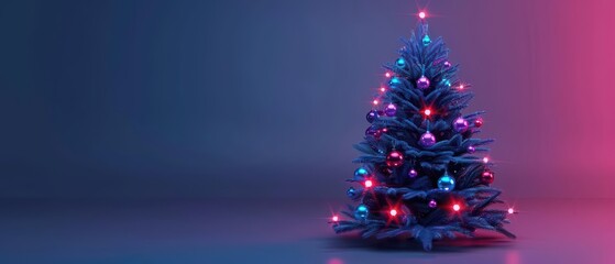 Obraz premium A Christmas tree is adorned with holographic ornaments, futuristic with hologram, with copy space