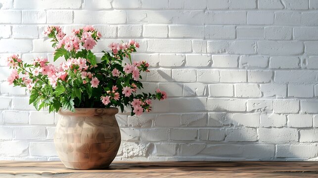 Tipuana Tipu also called Rosewood Floral Arrangement in front of white brick wall : Generative AI