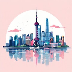 the ai generated image, Shanghai skyline, Panoramic view of shanghai