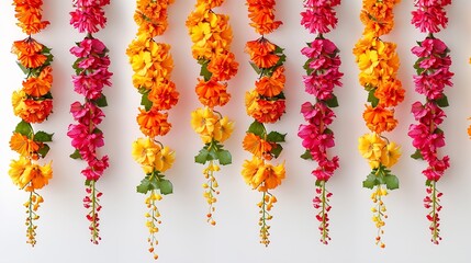 Hanging flower decoration border design Onam and Diwali concept image Flower border isolated on white background : Generative AI