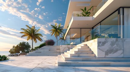 Fototapeta premium New luxury beach home with custom stairs : Generative AI