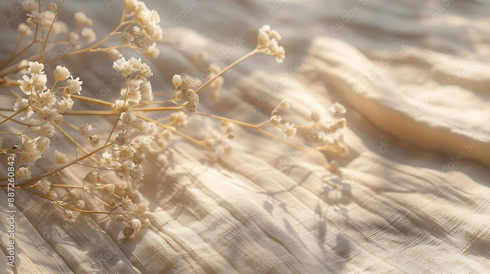 Poster aesthetic natural minimalistic background elegant sunlight floral shadows on a neutral beige linen t