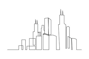 Simple hand-drawn city landscape continuous line art drawing. Modern city linear vector.