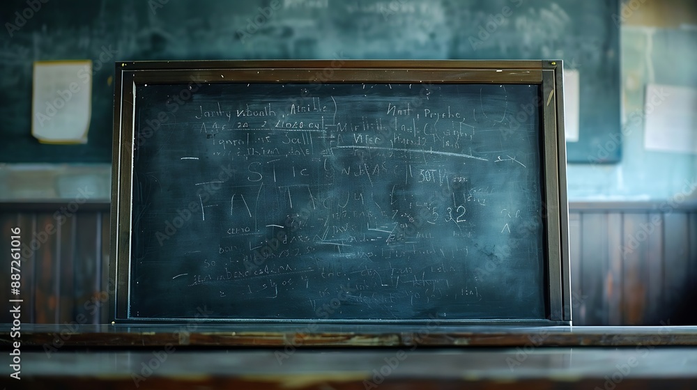 Poster a blackboard with faint letters in a school classroom : generative ai