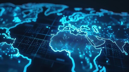 Obraz premium A holographic map illustrates the impacts of globalization on various countries, futuristic with hologram, with copy space