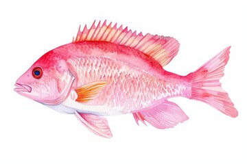 Fototapeta premium A snapper with vibrant watercolor hues isolate on white background