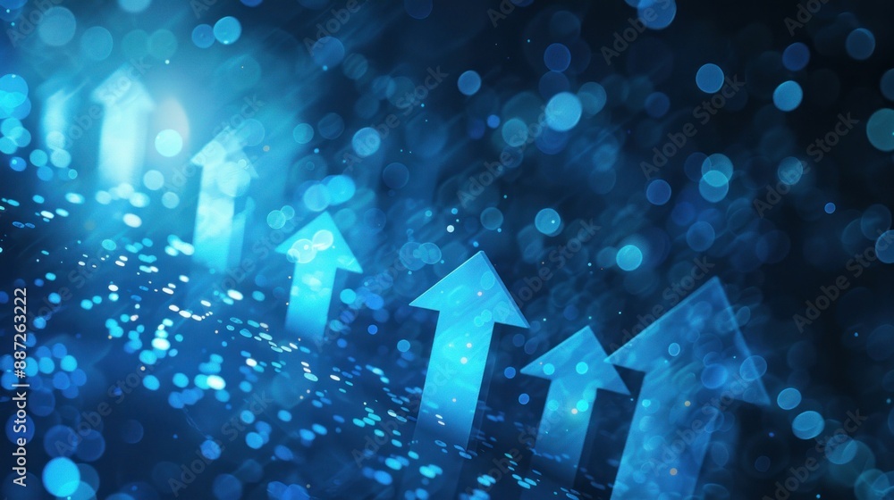 Aufkleber abstract image of blue arrows with bokeh effect on dark background symbolizing direction and progres
