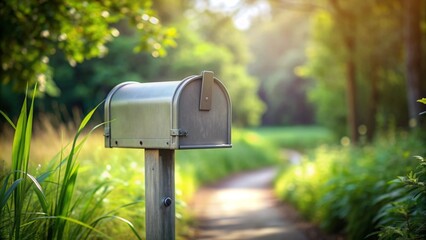 Grey mailbox with a generative AI-produced blurred nature background