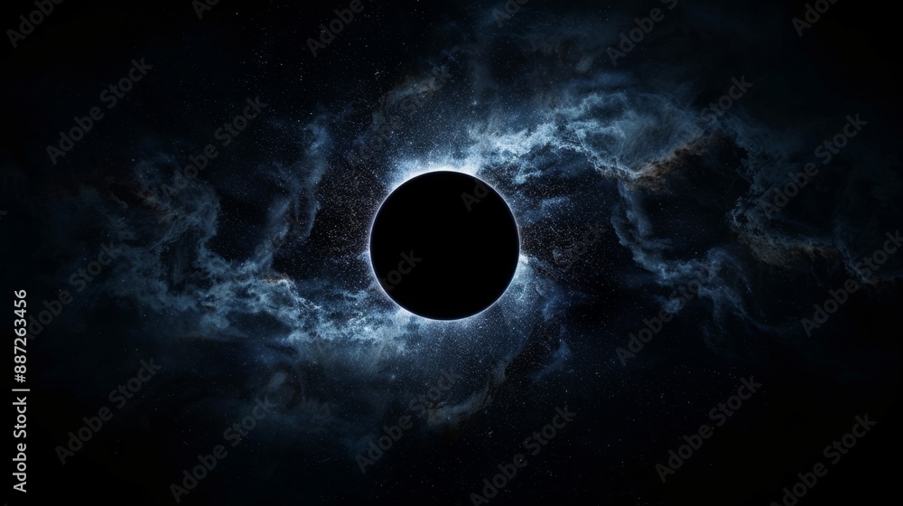 Poster a celestial phenomenon unfolds, as a black hole draws in surrounding matter, creating a mesmerizing 