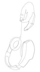 One continuous line of hand showing Headphones. Thin Line Illustration vector concept. Contour Drawing Creative ideas.