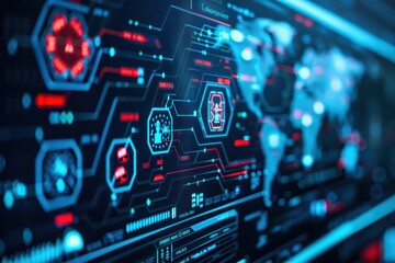 Fototapeta premium Ebola outbreak responses are coordinated via a holographic control panel, futuristic with hologram, with copy space