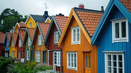 Fototapeta premium Colorful houses in Trelleborg Skne Sweden : Generative AI