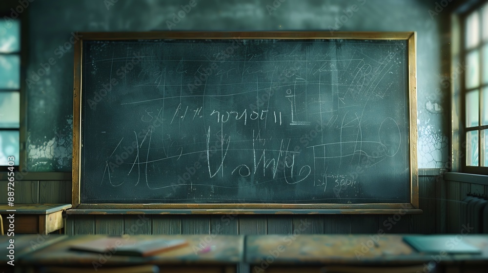 Poster a blackboard with faint letters in a school classroom : generative ai