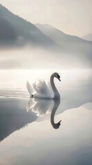 Obraz premium A_graceful_swan_gliding_across_a_serene_lake_ar_91_00059_01 swan, bird, water, lake, animal, white, nature, wildlife, beautiful, reflection, swans, blue, animals, feathers, birds, river, graceful, swi