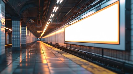 Blank white Mock up light box Banner Media Advertisement in subway station : Generative AI