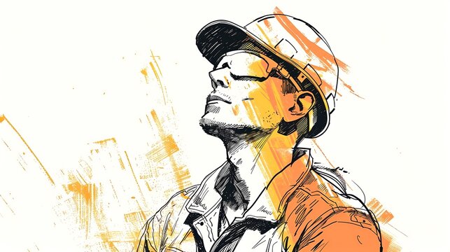 Construction worker line art 2 colors 322 cartoon, illustration, vector, sport, drawing, skateboard, people  illustration, vector, sport, drawing, skateboard, people 