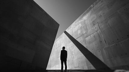 Create a dynamic and thought-provoking image that visually represents the concept of ethical behavior in a wide-angle view Use abstract shapes or silhouettes to convey the message 