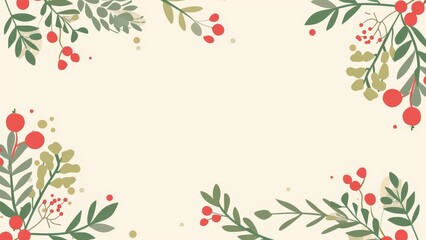 Christmas background with branches, berries and leaves.