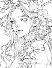 Fototapeta premium Editor line art 2 colors 283 woman, face, hair, sketch, illustration, vector, beauty, fashion, art, people, head, drawing, person, lady, model, silhouette, lips, design, flower, eyes, eye, black, line