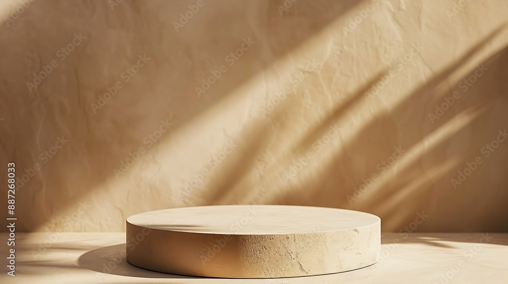 Fototapete Cosmetic background for product presentation White empty plaster podium with shadows on biege background : Generative AI