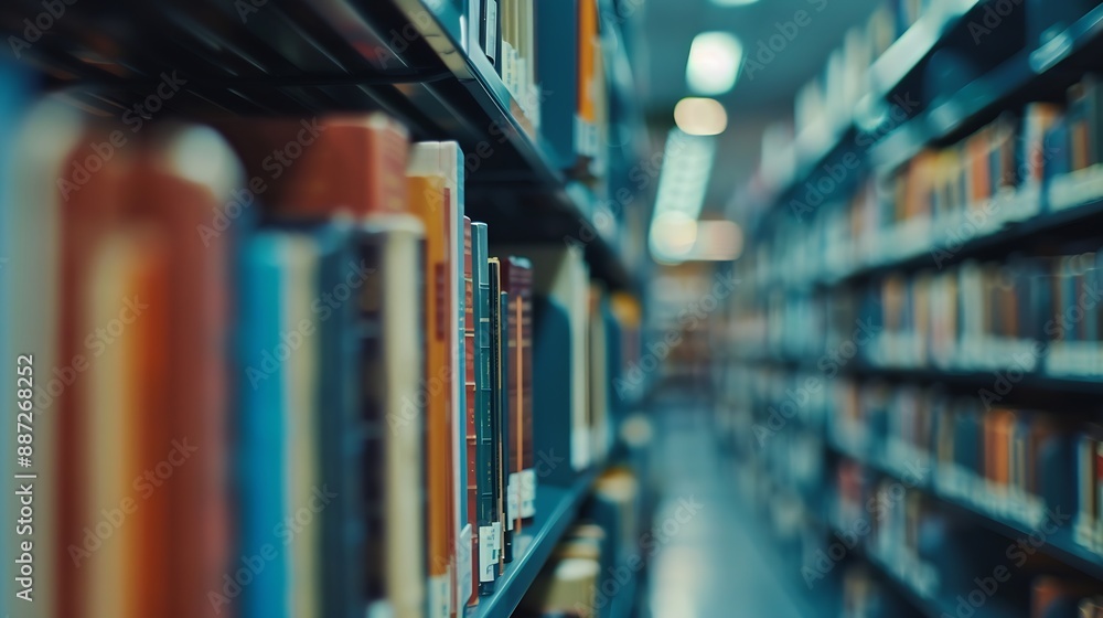 Leinwandbilder Abstract blurred public library interior space blurry room with bookshelves by defocused effect use for background or backdrop in business or education concepts : Generative AI