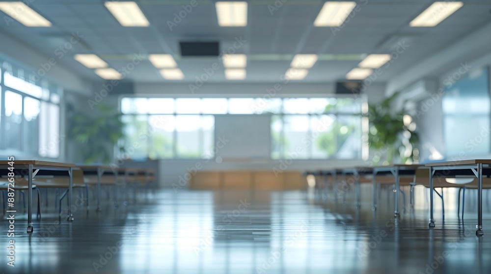 Poster blurred view of empty modern classroom at school : generative ai