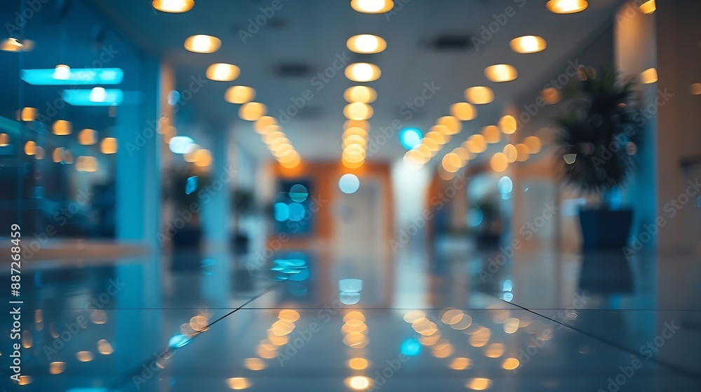Poster Blurred empty open space office Abstract light bokeh at office interior background for design : Generative AI