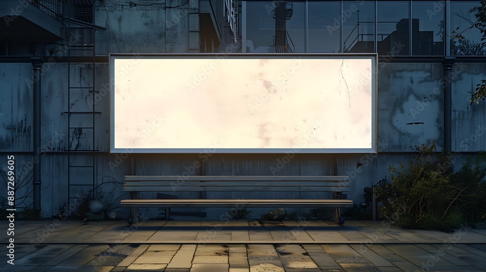 Aufkleber Advertisement blank long horizontal billboard with copy space for commercial info fixed on urban fence front view : Generative AI