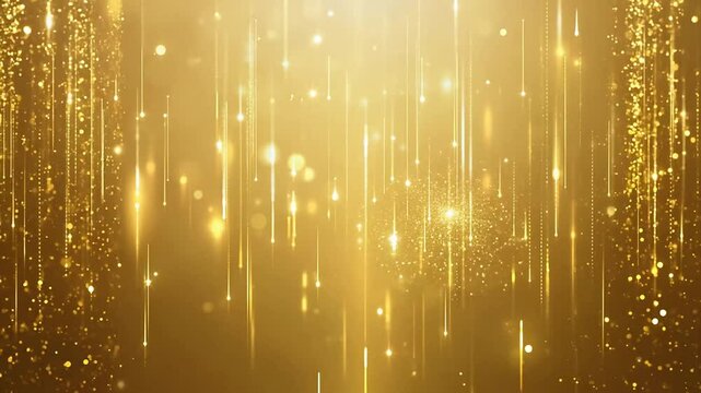 Golden glitter bokeh particle abstract hapes floating in air magical sparkle