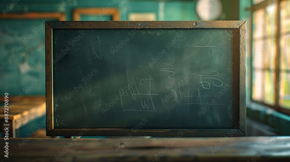 Poster a blackboard with faint letters in a school classroom : generative ai