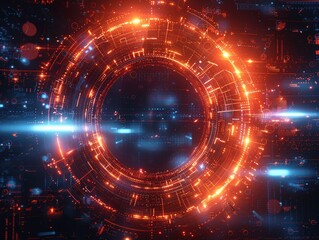 Obraz premium An abst5ract technology background with a huge lit up circle in the sky. 