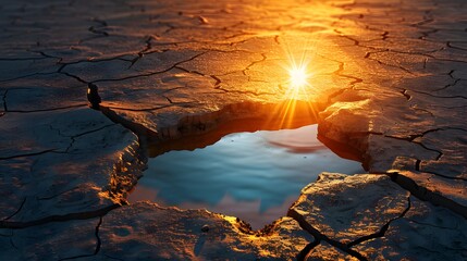 Desert Mirage: Lone Water Puddle Reflecting Hope in Arid Landscape