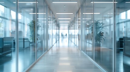 Obraz premium Modern office space with light walls and floor and glass partitions : Generative AI