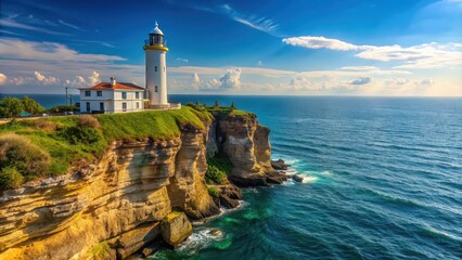Scenic view of Inceburun Lighthouse on the cliffs overlooking the Black Sea in Sinop, Turkey, lighthouse, cliffs, Black Sea