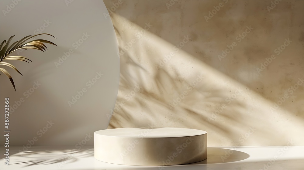 Leinwandbilder Cosmetic background for product presentation White empty plaster podium with shadows on biege background : Generative AI