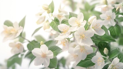 Jasmine Philadelphus flowers and leaves in a floral arrangement isolated on white : Generative AI