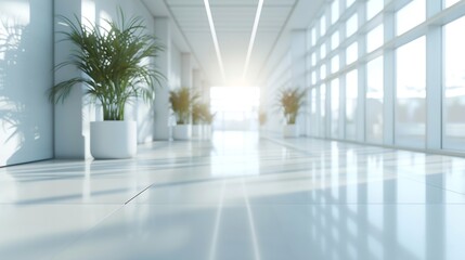 Abstract blurred modern workspace background white indoor interior office or hospital with window and the light with copy space Blurry backgrounds for advertising and business presenta : Generative AI