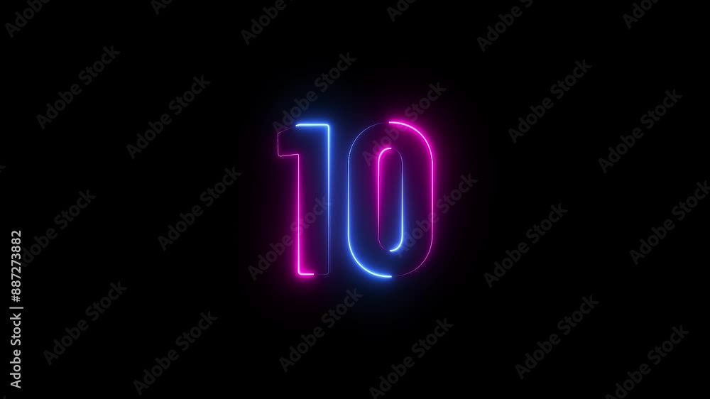Poster abstract beautiful glowing neon text 10 number countdown background animation.