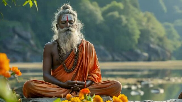 Sage Meditating by a Serene Lake
