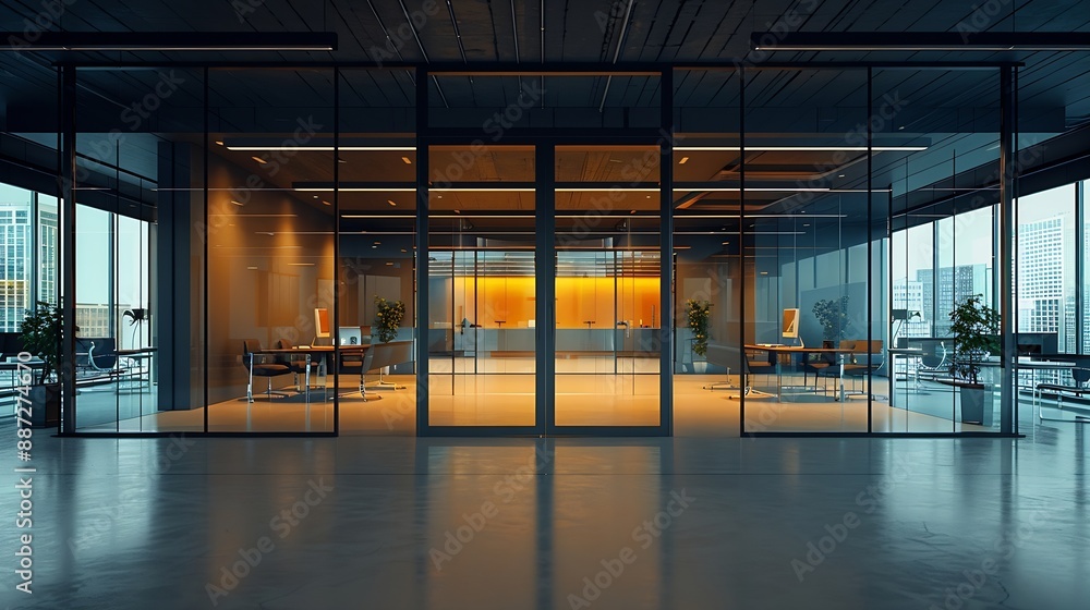 Aufkleber an empty office space with a black ceiling a glass office without furniture : generative ai