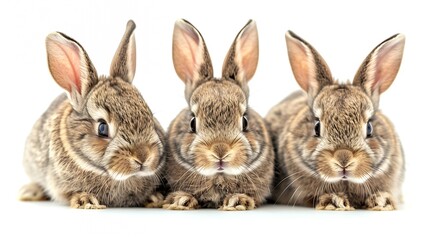 Obraz premium Three little rabbits isolated on a white background : Generative AI