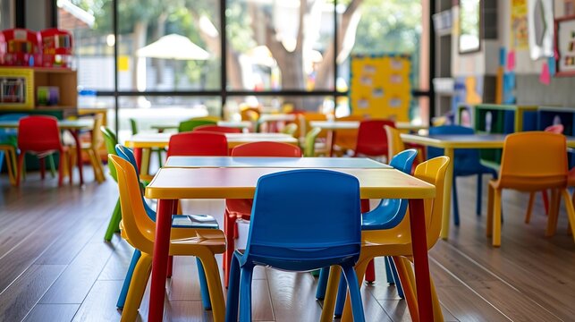 Tables and chairs for preschool and school educational premises for children to study general subjects : Generative AI